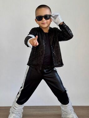 Kids Michael Jackson Pop Star Dance Costume – 80s/90s Disco Stage Outfit Large